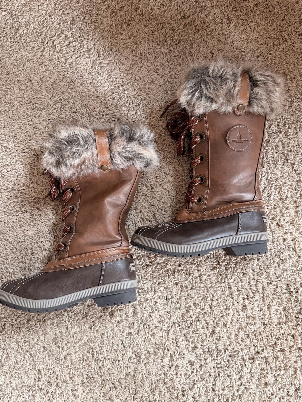 Women’s London Fog Melton 2 Size 6 Brown Faux Leather & Fur Boots